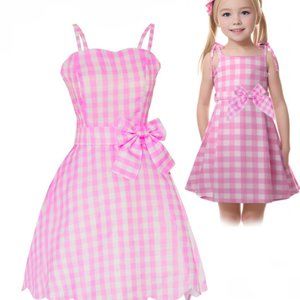 Diona Women Kid Girls  Doll Costume Margot Cosplay Pink and White Gingham (130)